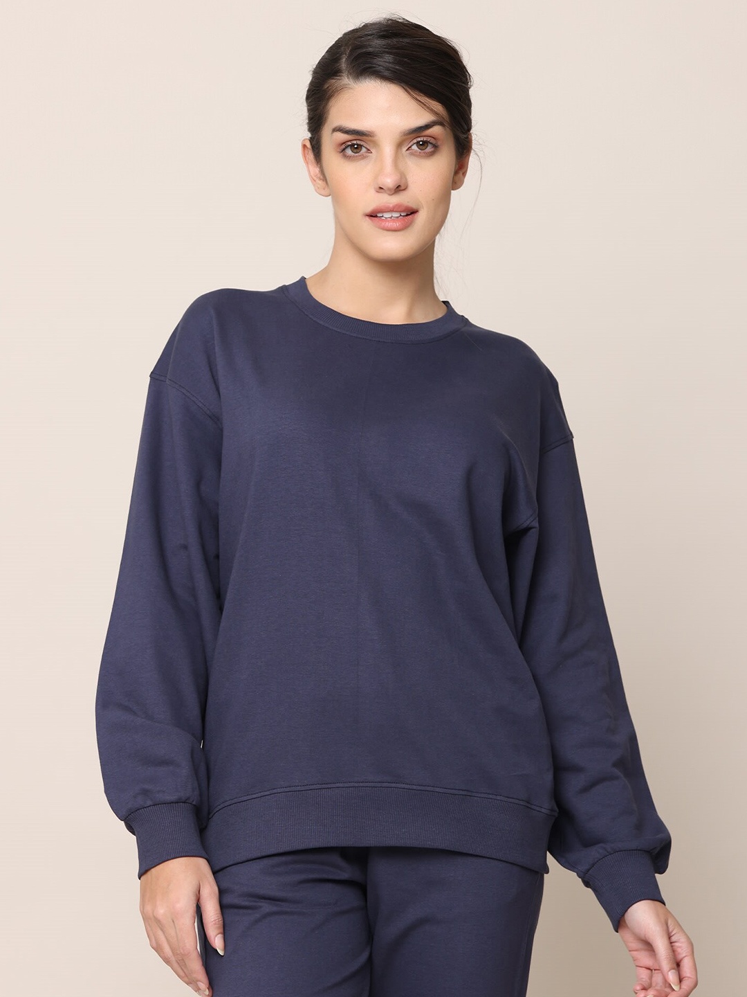 

Saltpetre Round Neck Organic Cotton Pullover Sweatshirt, Navy blue