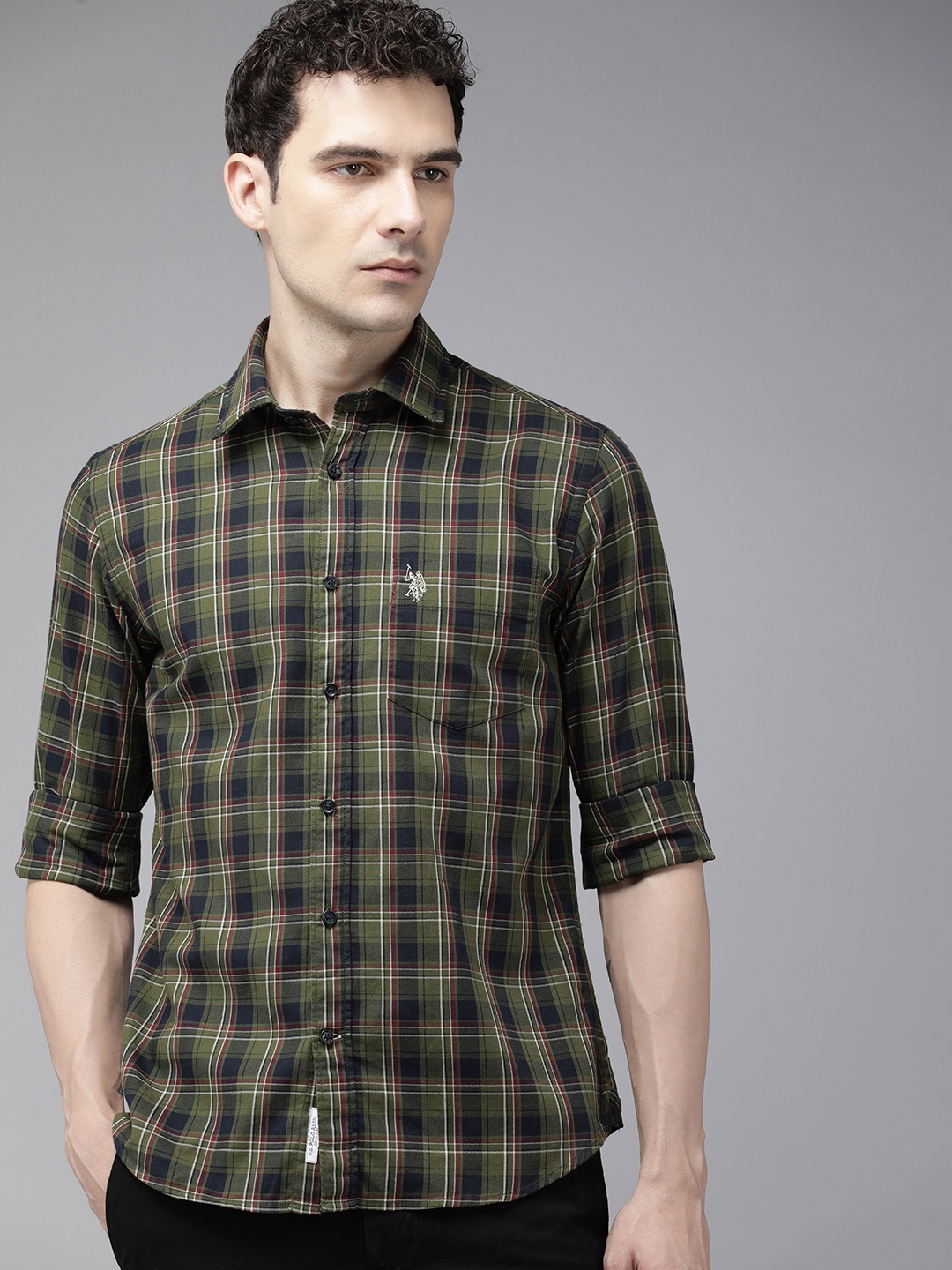 

U.S. Polo Assn. Pure Cotton Tailored Fit Checked Casual Shirt, Olive