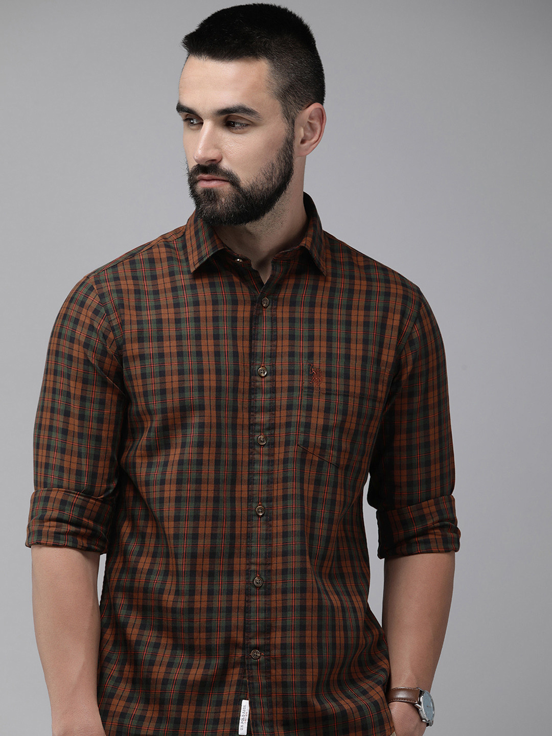 

U.S. Polo Assn. Pure Cotton Tailored Fit Checked Casual Shirt, Brown