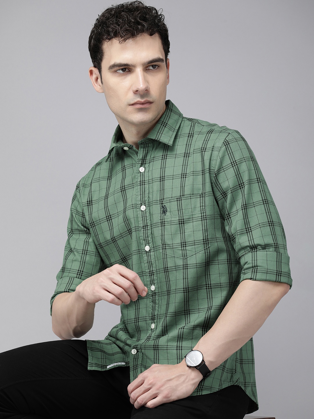

U.S. Polo Assn. Checked Pure Cotton Shirt, Green