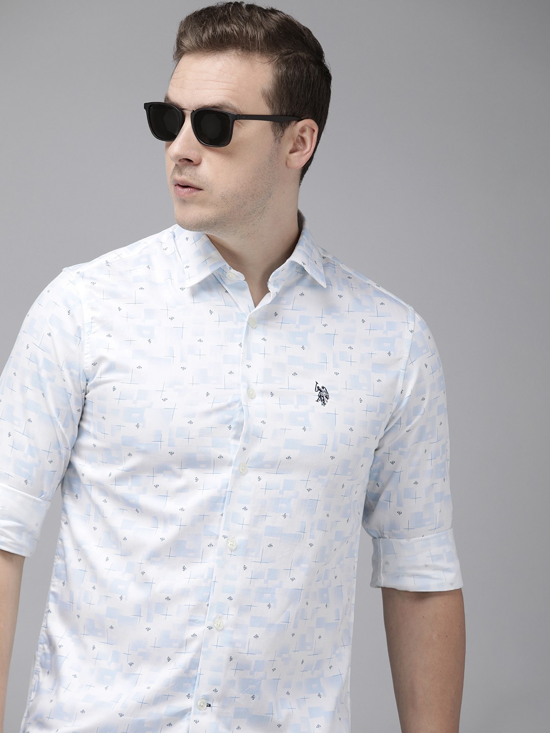 

U.S. Polo Assn. Pure Cotton Tailored Fit Printed Casual Shirt, Blue