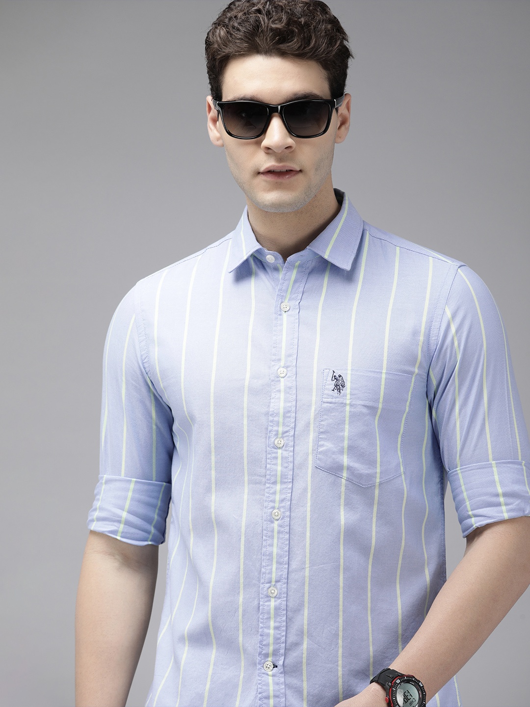 

U.S. Polo Assn. Pure Cotton Tailored Fit Striped Casual Shirt, Blue