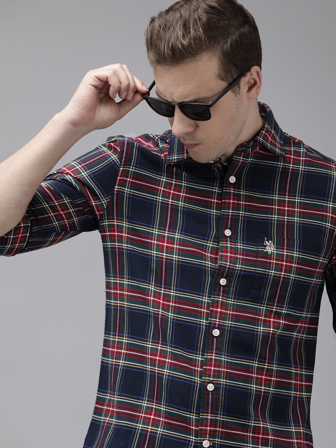 

U.S. Polo Assn. Pure Cotton Tailored Fit Tartan Checked Casual Shirt, Navy blue