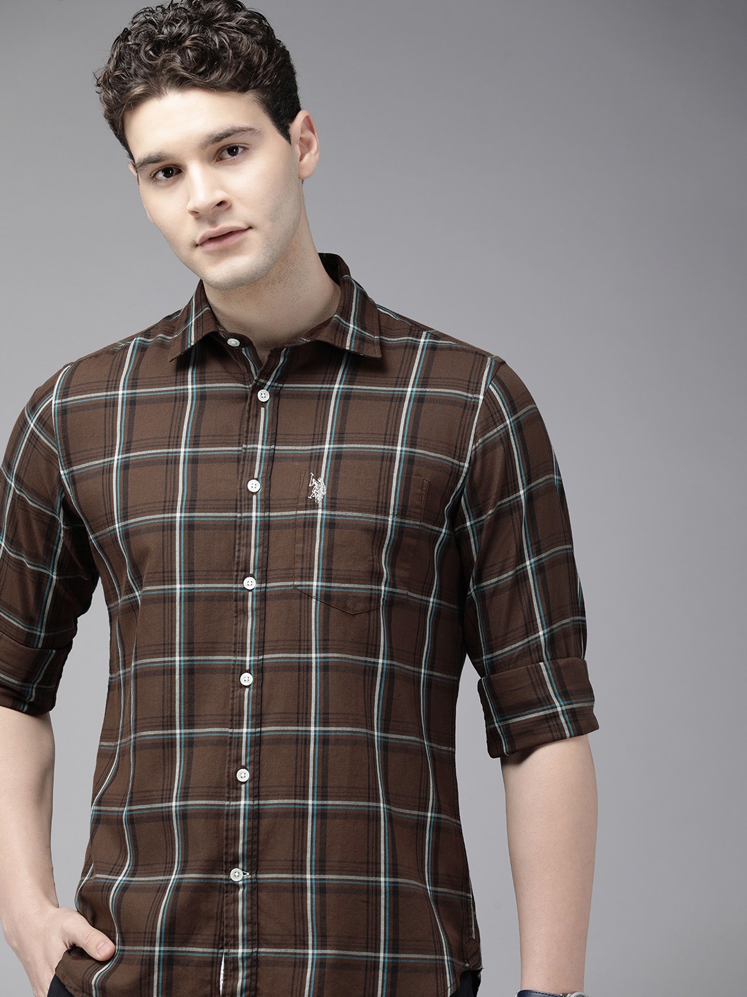 

U.S. Polo Assn. Tailored Fit Tartan Checked Pure Cotton Casual Shirt, Brown