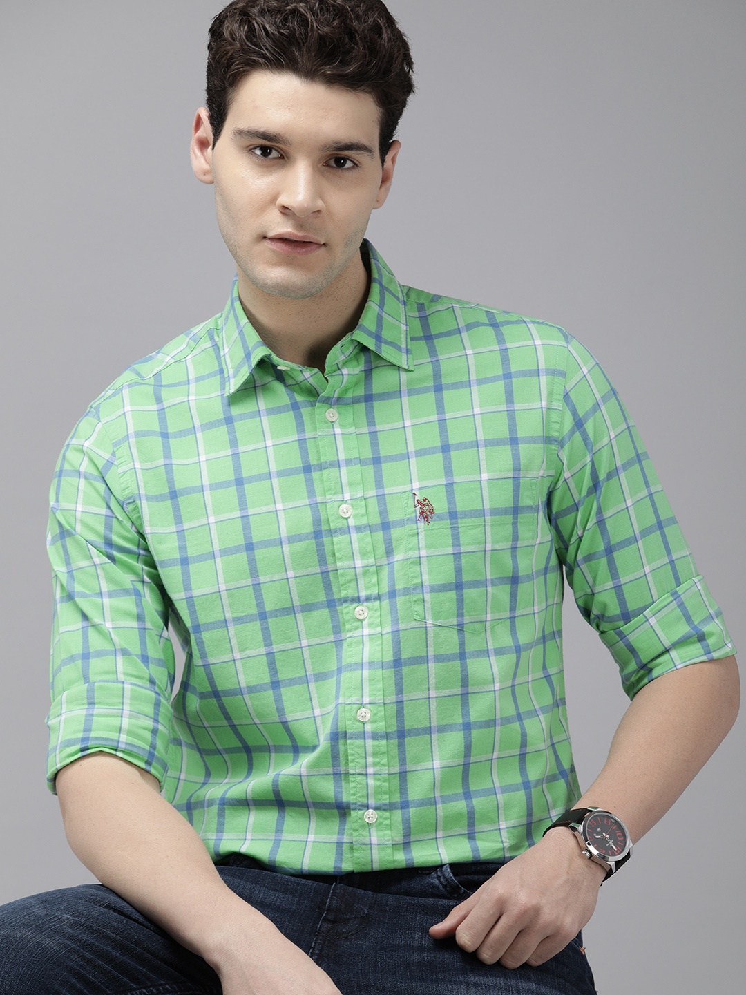 

U.S. Polo Assn. Pure Cotton Tailored Fit Tartan Checked Casual Shirt, Green