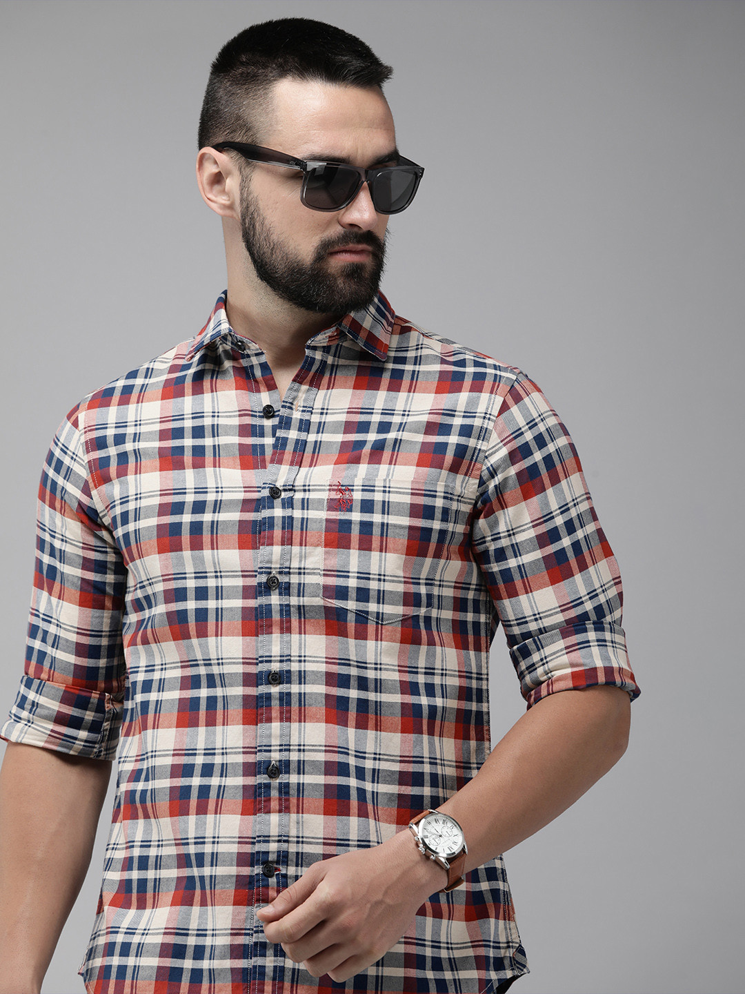 

U.S. Polo Assn. Pure Cotton Tailored Fit Checked Casual Shirt, Beige