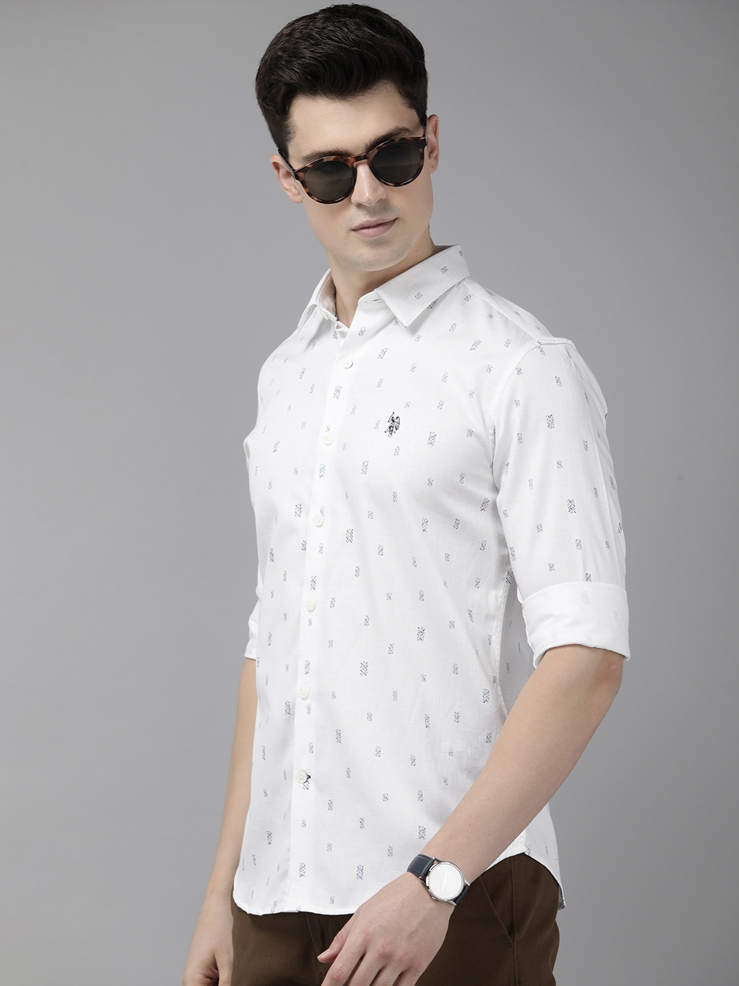 

U.S. Polo Assn. Tailored Fit Pure Cotton Printed Casual Shirt, White