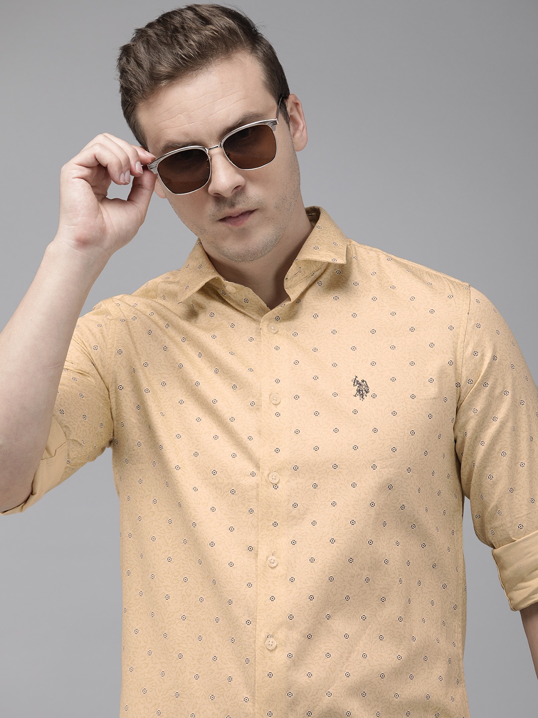 

U.S. Polo Assn. Pure Cotton Tailored Fit Opaque Printed Casual Shirt, Beige