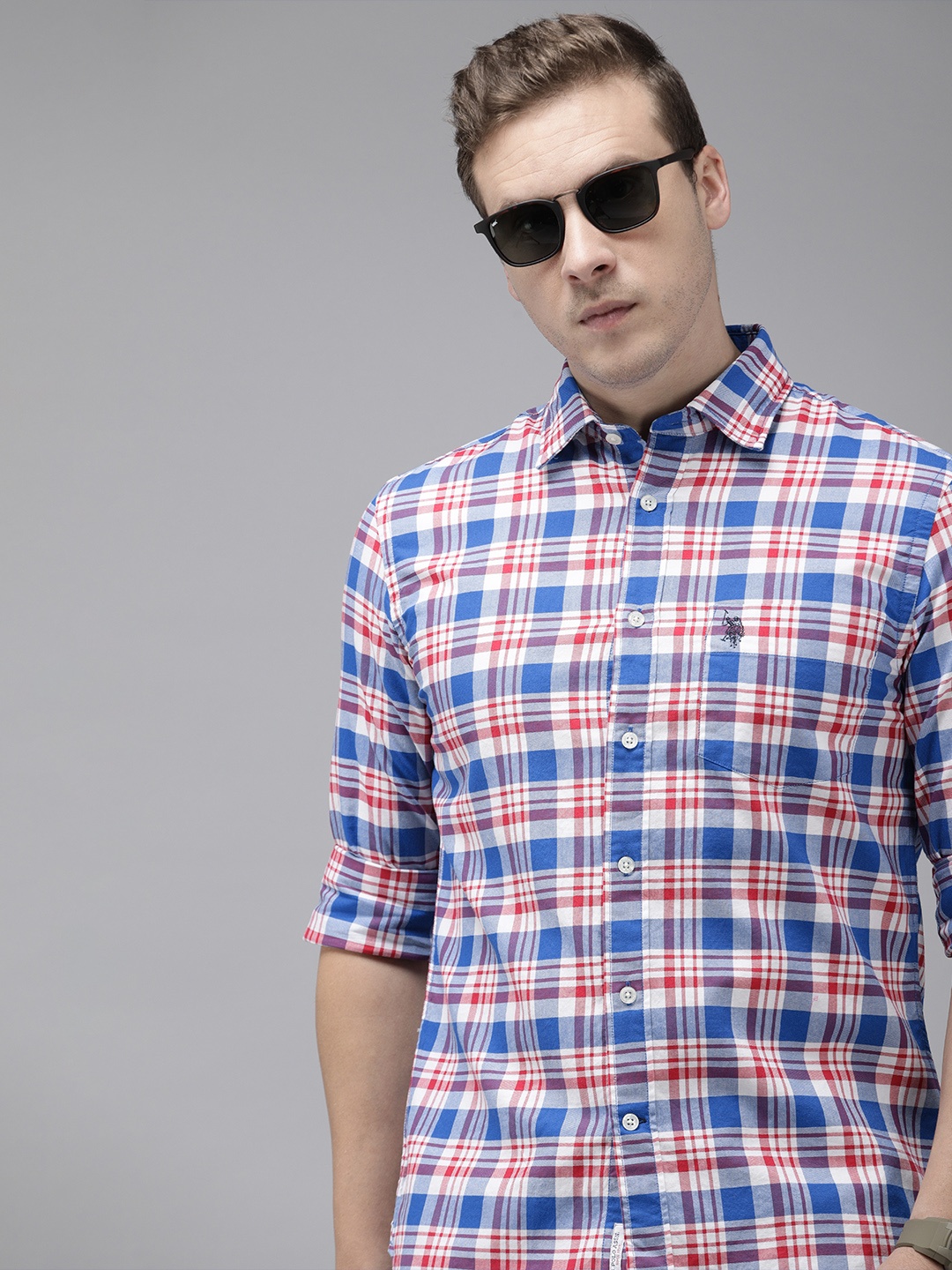 

U.S. Polo Assn. Pure Cotton Tailored Fit Grid Tattersall Checked Casual Shirt, Red