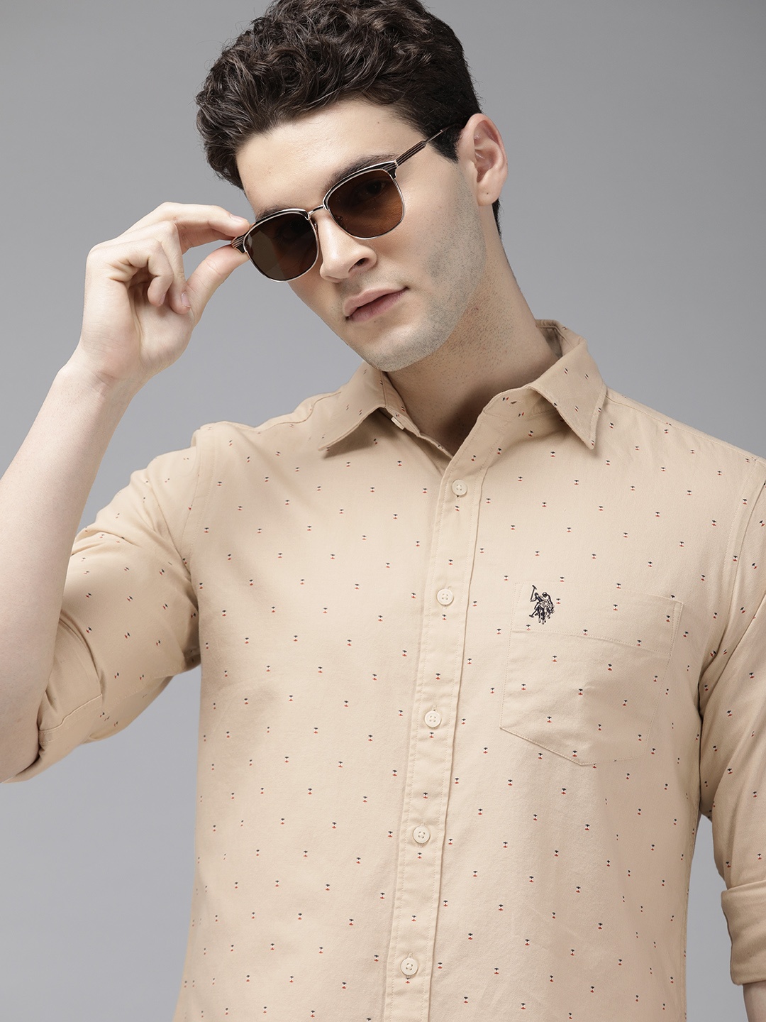 

U.S. Polo Assn. Pure Cotton Tailored Fit Printed Casual Shirt, Beige