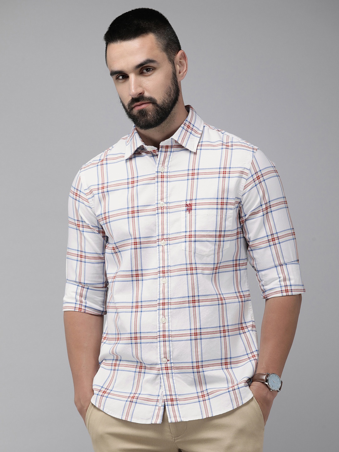

U.S. Polo Assn. Pure Cotton Tailored Fit Checked Casual Shirt, White