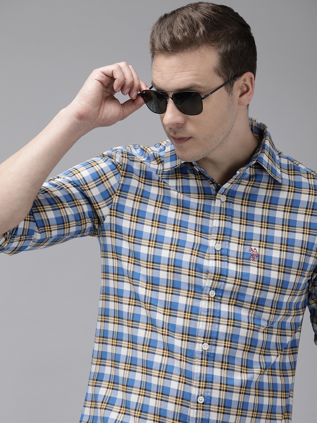

U.S. Polo Assn. Pure Cotton Tailored Fit Opaque Checked Casual Shirt, Blue