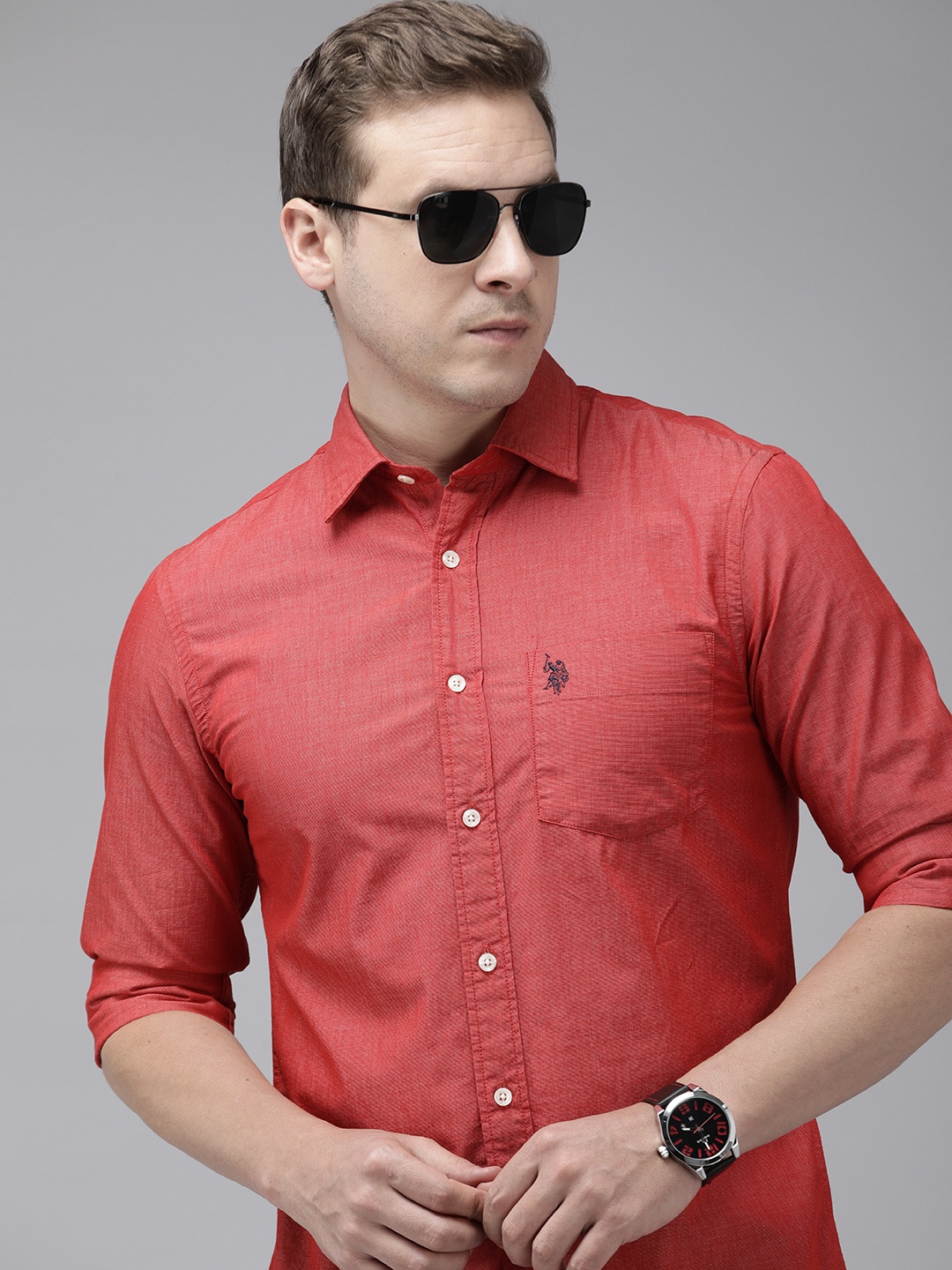 

U.S. Polo Assn. Pure Cotton Tailored Fit Opaque Casual Shirt, Red