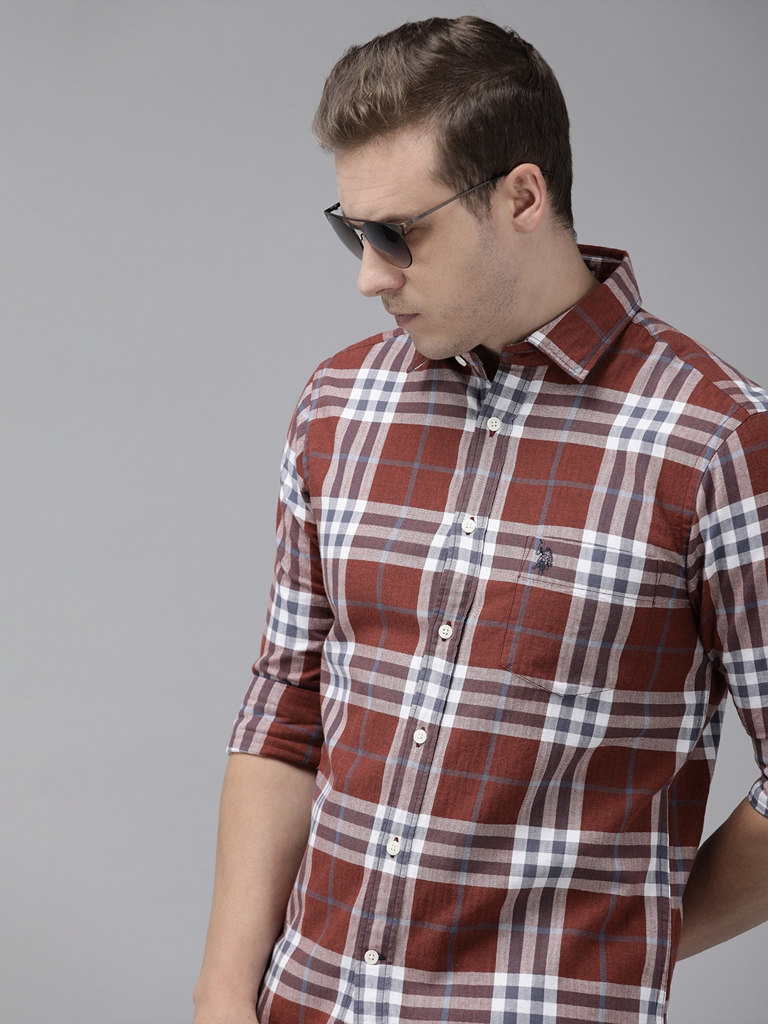

U.S. Polo Assn. Pure Cotton Tailored Fit Checked Casual Shirt, Brown