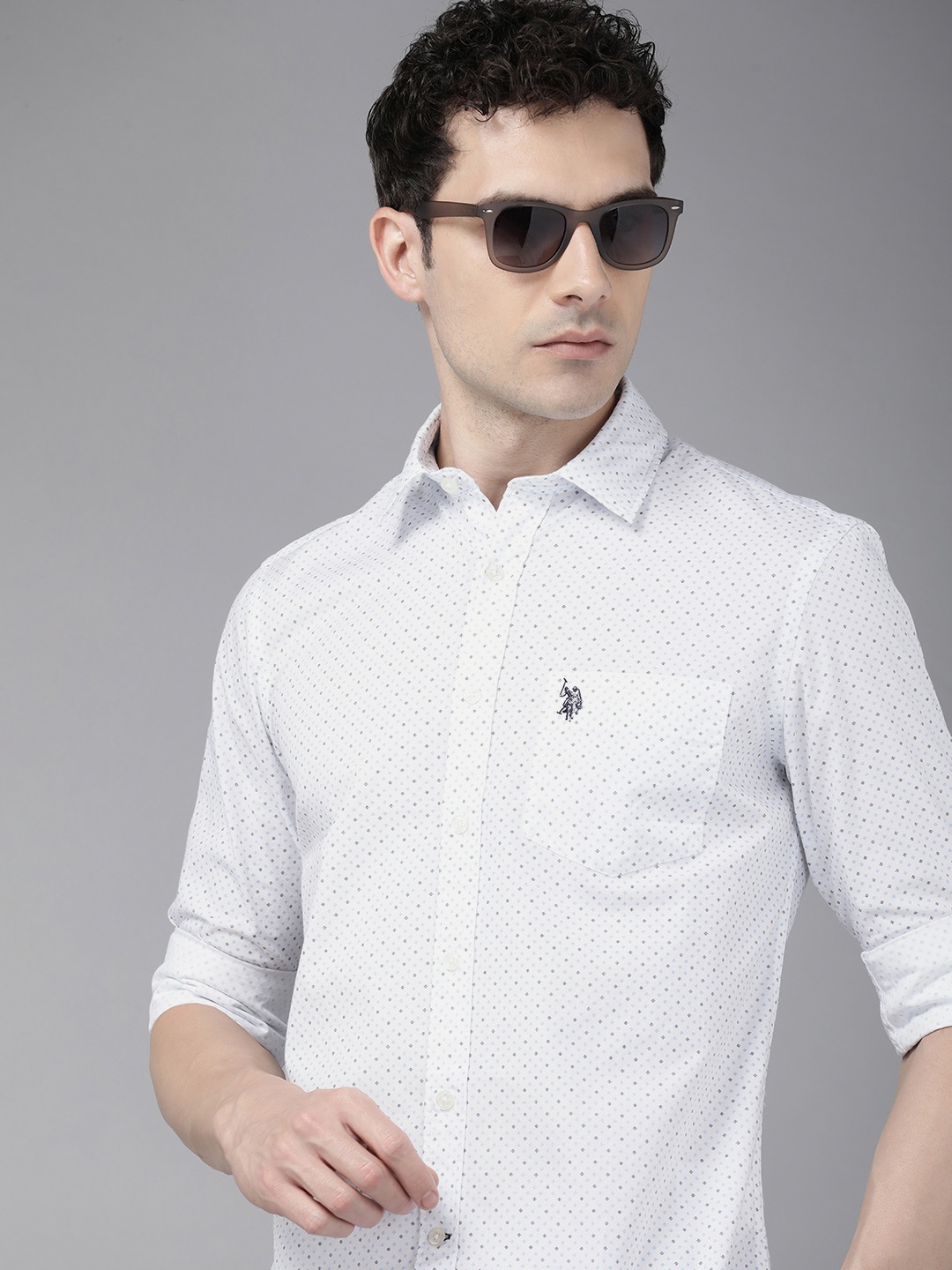 

U.S. Polo Assn. Tailored Fit Printed Pure Cotton Shirt, White