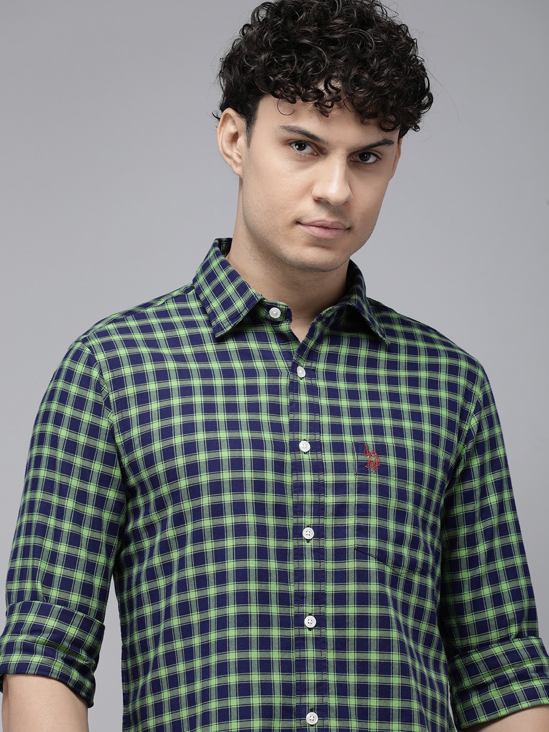 

U.S. Polo Assn. Pure Cotton Tailored Fit Checked Casual Shirt, Navy blue