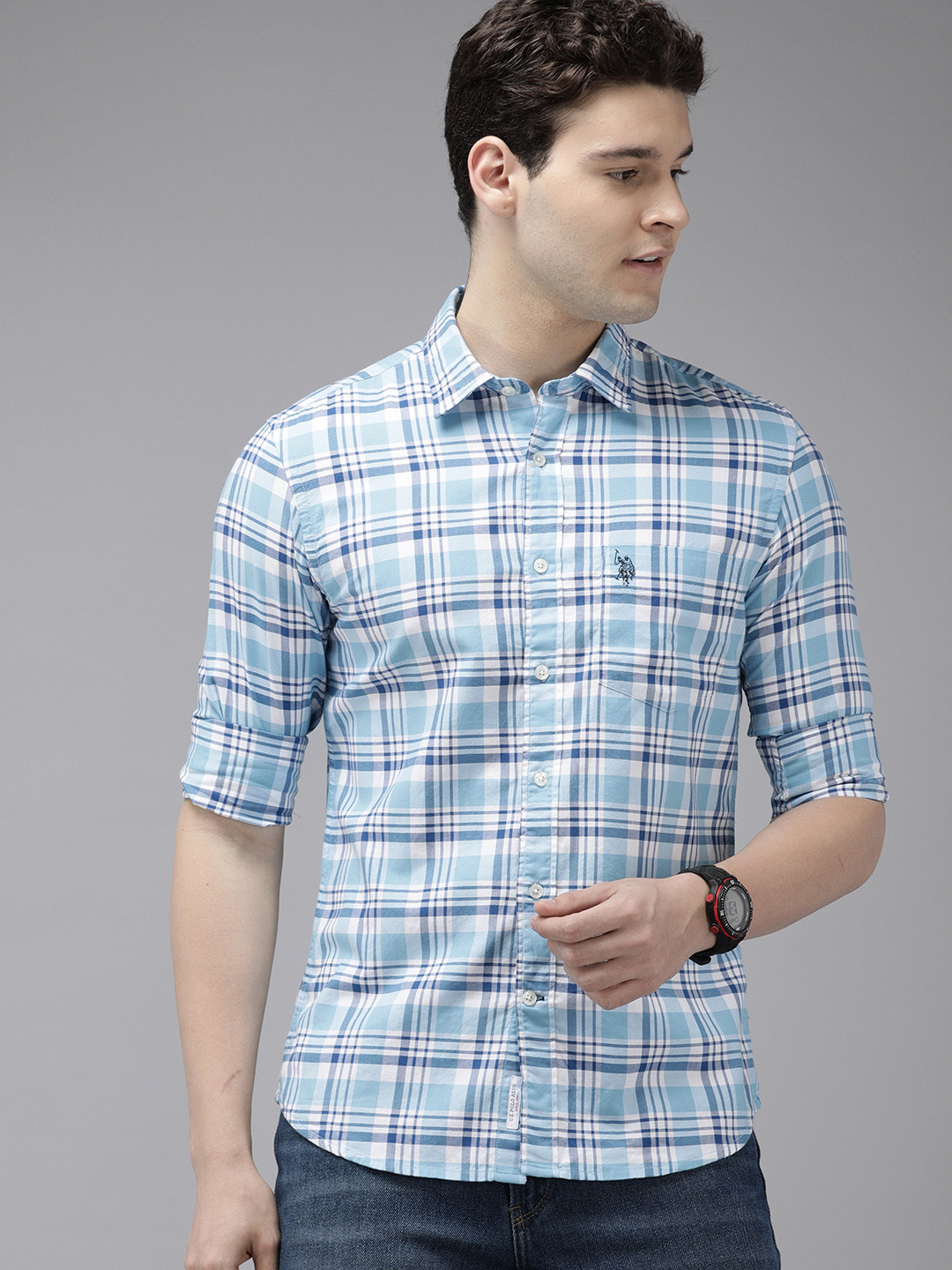 

U.S. Polo Assn. Pure Cotton Tailored Fit Tartan Checked Casual Shirt, Blue