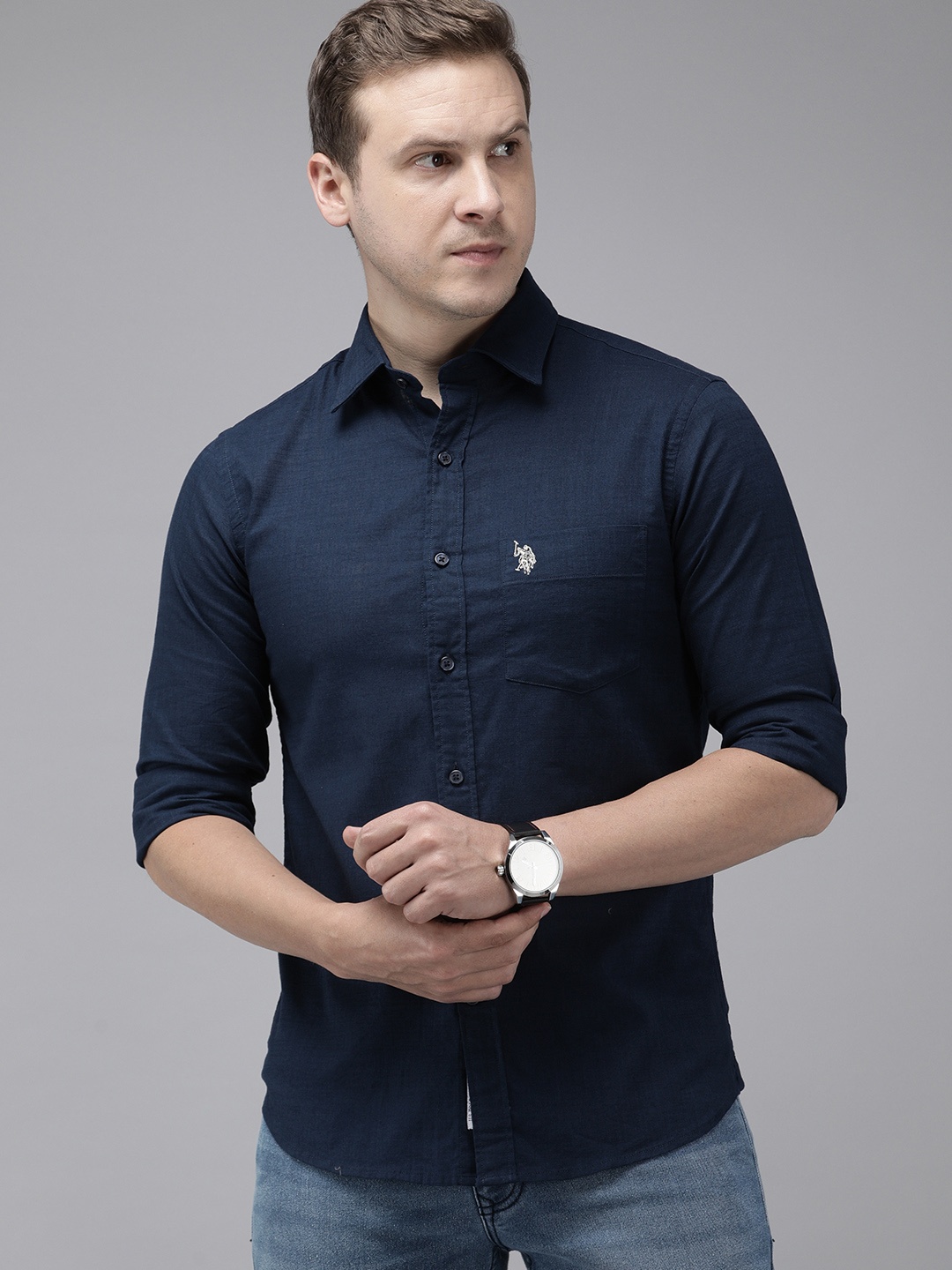 

U.S. Polo Assn. Pure Cotton Tailored Fit Opaque Casual Shirt, Navy blue