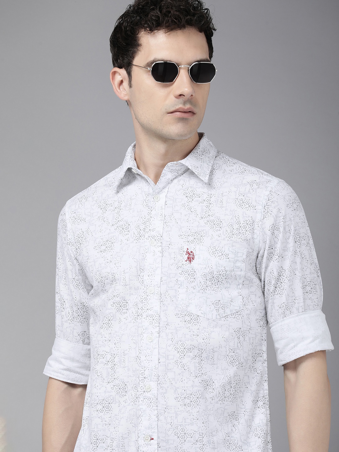 

U.S. Polo Assn. Tailored Fit Printed Pure Cotton Casual Shirt, White