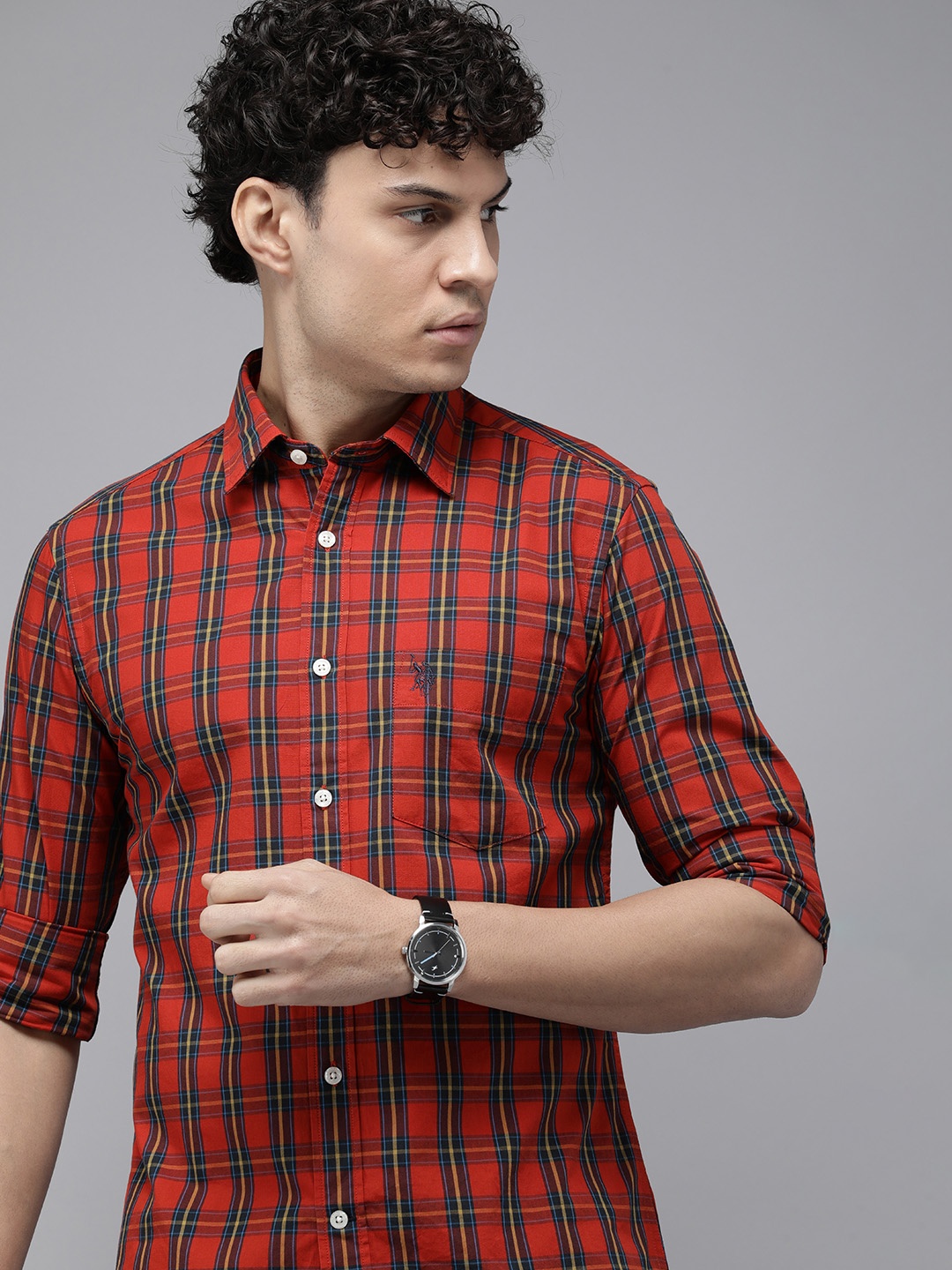 

U.S. Polo Assn. Pure Cotton Tailored Fit Tartan Checked Casual Shirt, Red