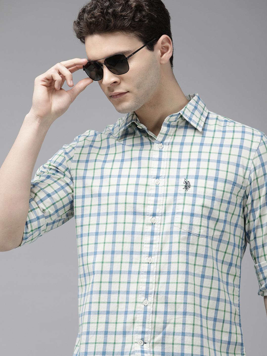 

U.S. Polo Assn. Pure Cotton Tailored Fit Opaque Checked Casual Shirt, Green