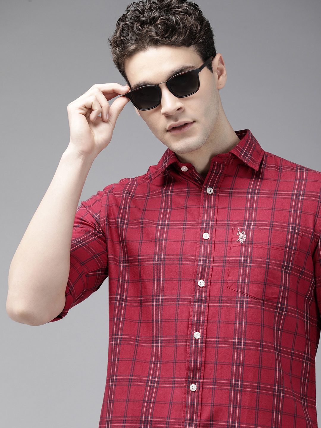 

U.S. Polo Assn. Tailored Fit Tartan Checked Pure Cotton Shirt, Red