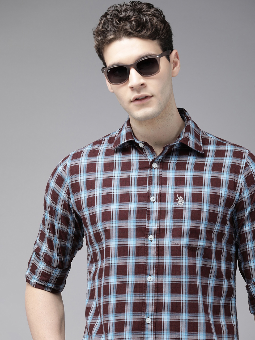 

U.S. Polo Assn. Tailored Fit Checked Pure Cotton Casual Shirt, Brown