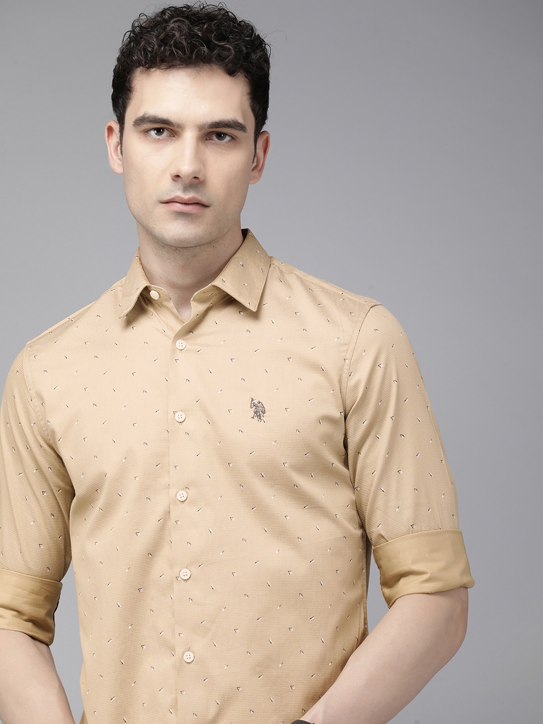 

U.S. Polo Assn. Tailored Fit Printed Pure Cotton Shirt, Beige