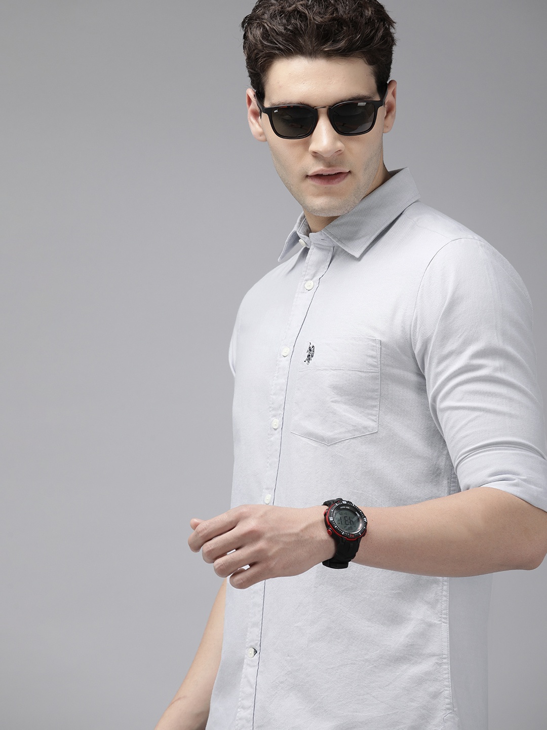 

U.S. Polo Assn. Pure Cotton Tailored Fit Opaque Casual Shirt, Grey