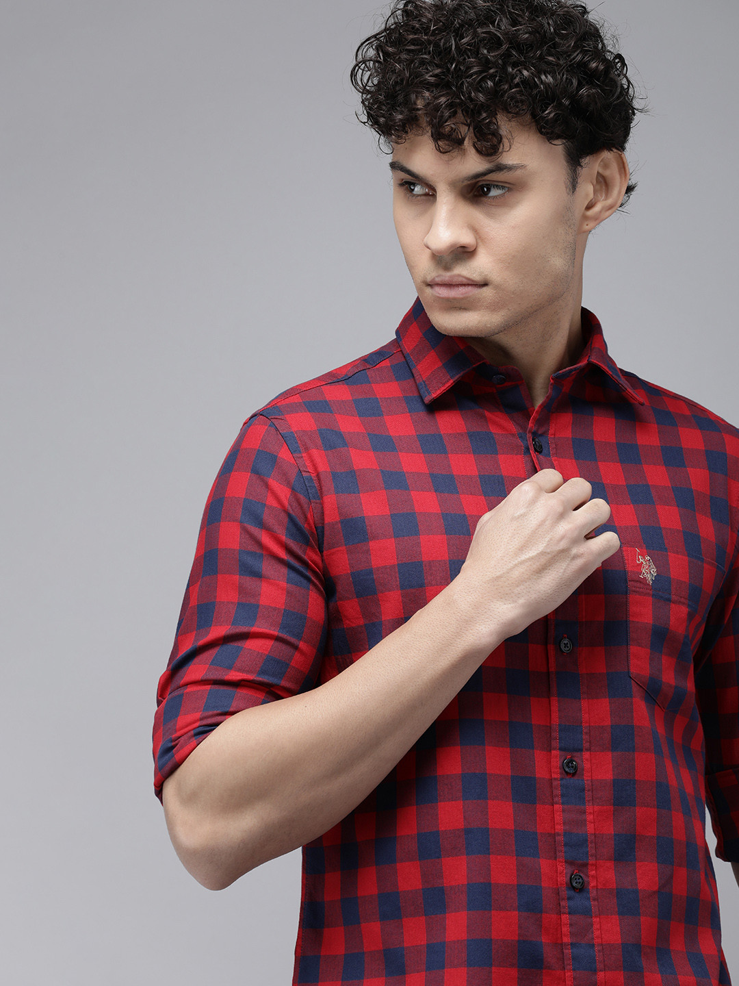 

U.S. Polo Assn. Pure Cotton Tailored Fit Buffalo Checked Casual Shirt, Red