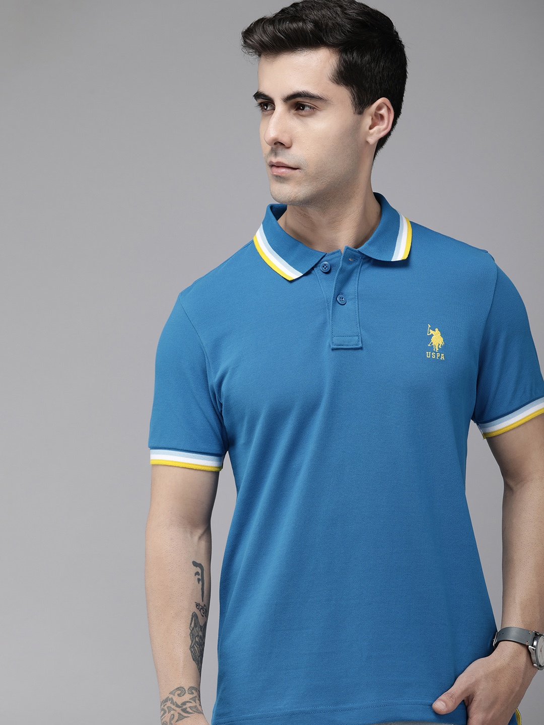 

U.S. Polo Assn. Pure Cotton Polo Collar Slim Fit T-shirt, Blue