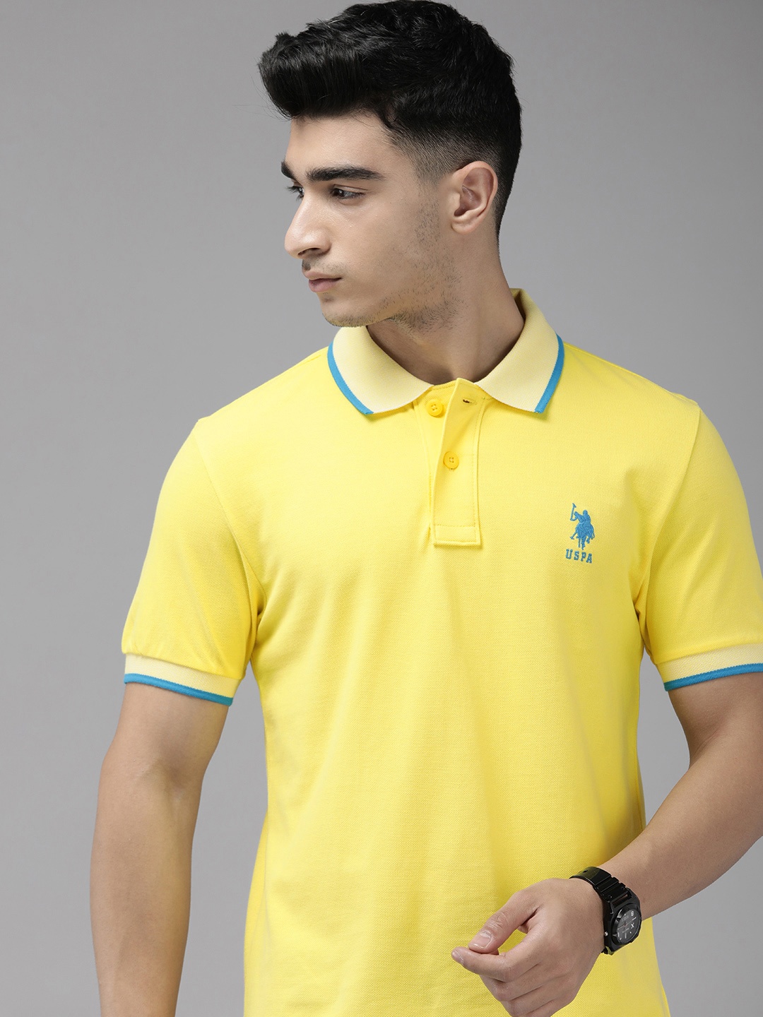 

U.S. Polo Assn. Men Polo Collar Pure Cotton Slim Fit T-shirt, Yellow