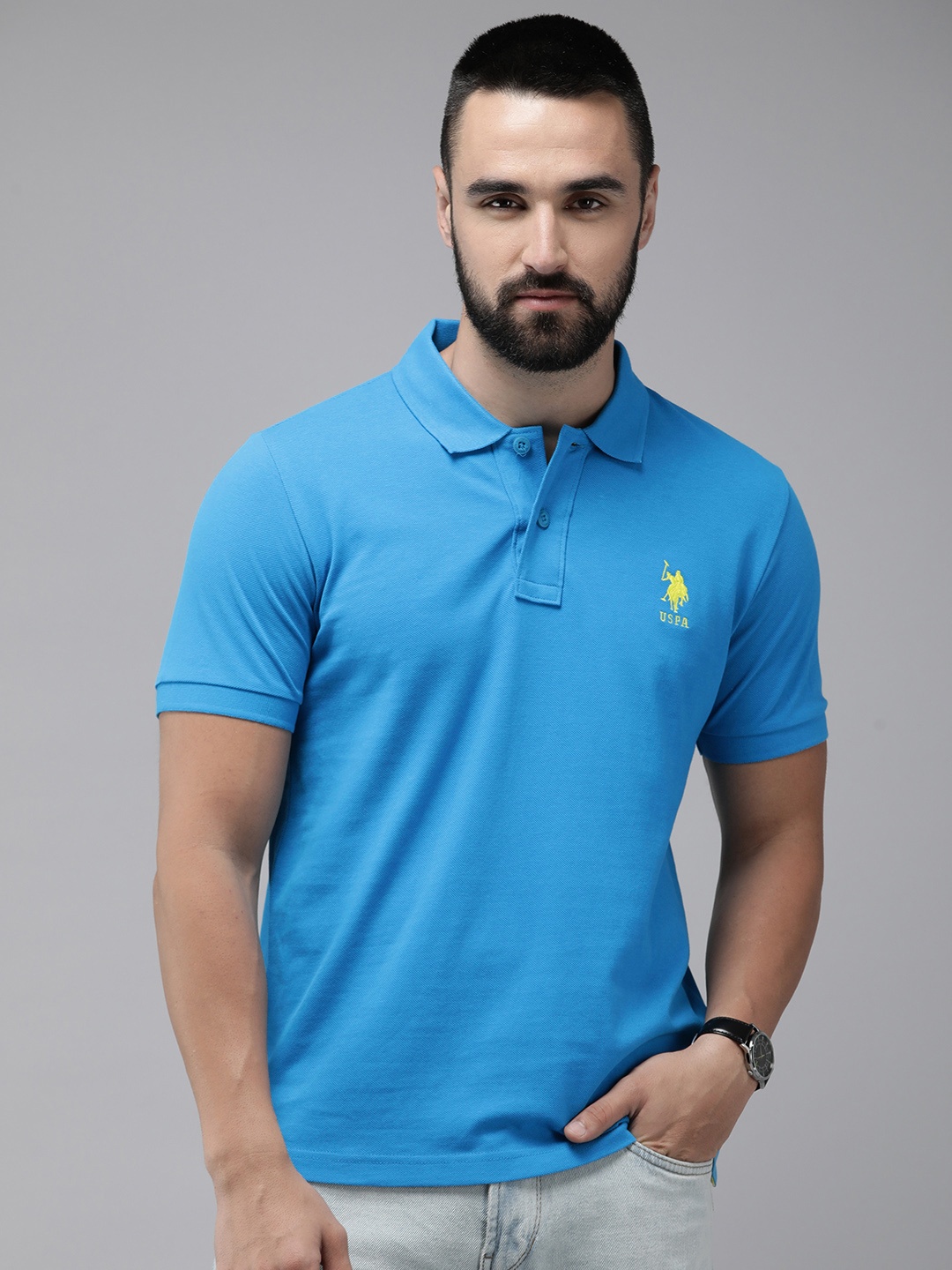 

U.S. Polo Assn. Polo Collar Pure Cotton Slim Fit T-shirt, Blue