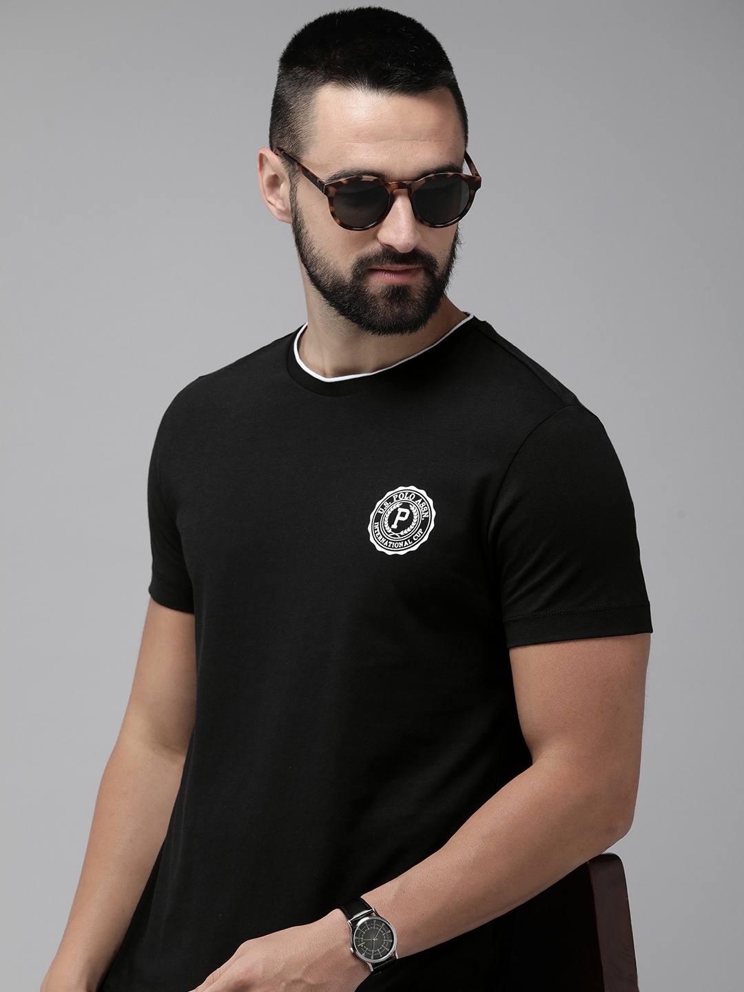 U.S. Polo Assn. Brand Logo Printed Pure Cotton Slim Fit T-shirt, Black