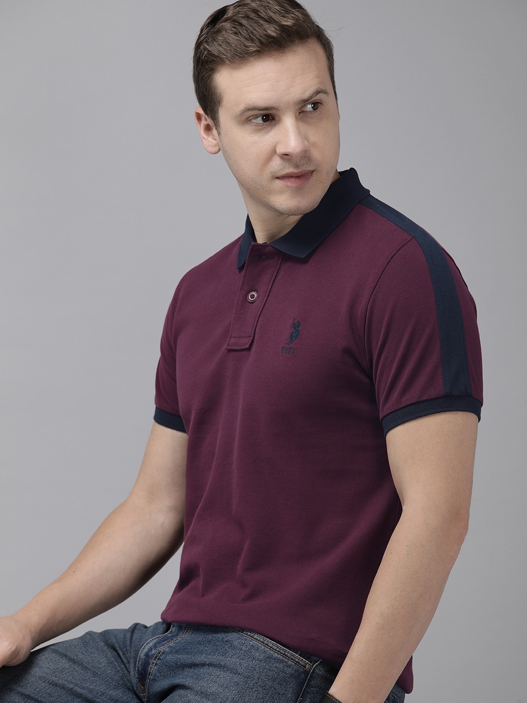 

U.S. Polo Assn. Polo Collar Pure Cotton Slim Fit T-shirt, Purple