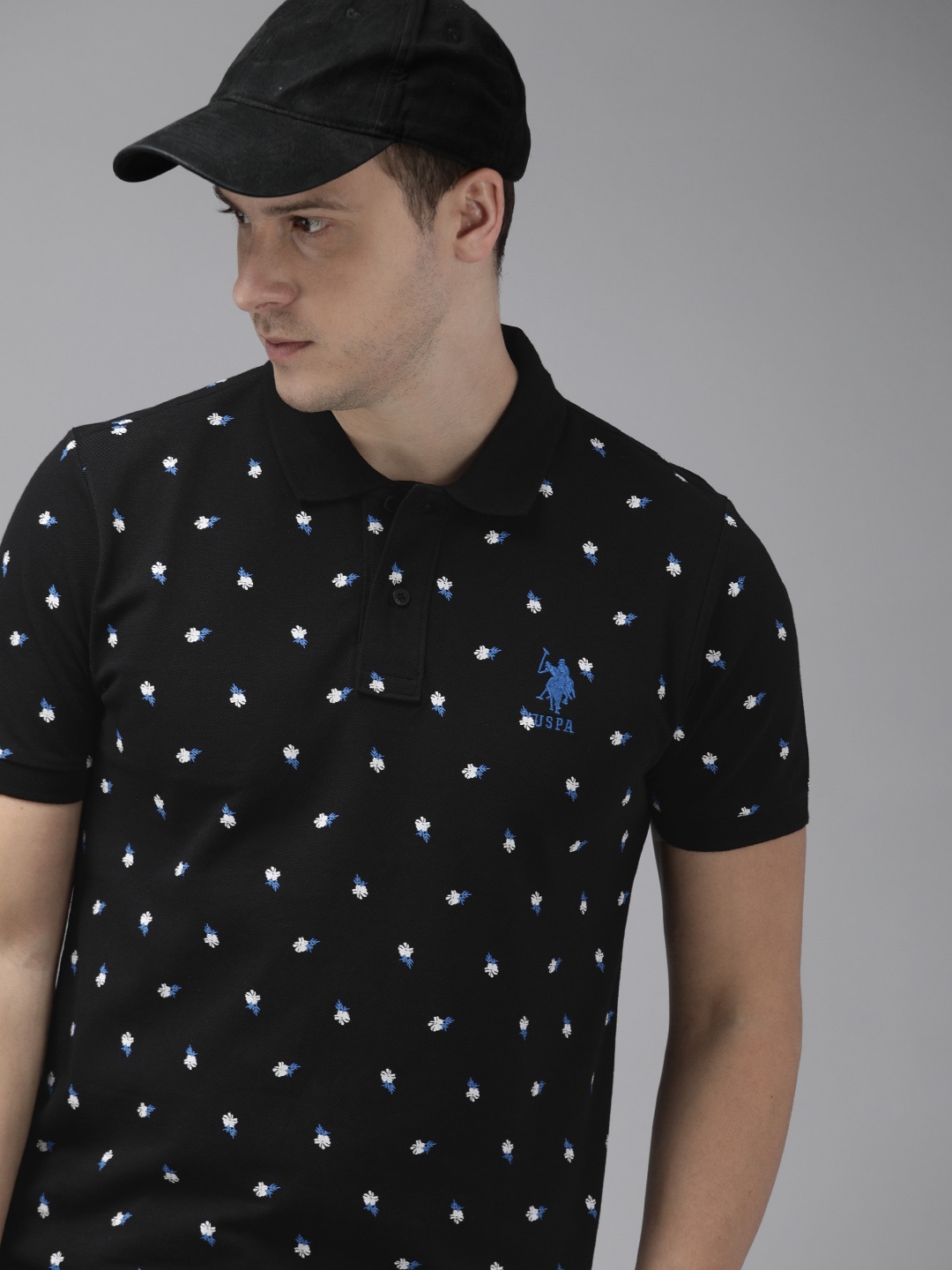 

U.S. Polo Assn. Printed Polo Collar Pure Cotton Slim Fit T-shirt, Black