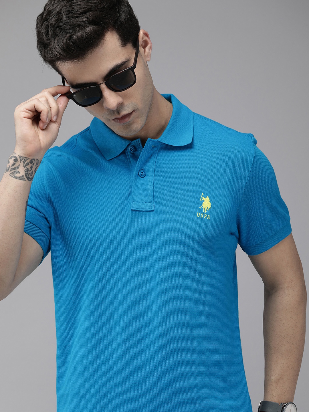 

U.S. Polo Assn. Men Polo Collar Pure Cotton Slim Fit T-shirt, Blue