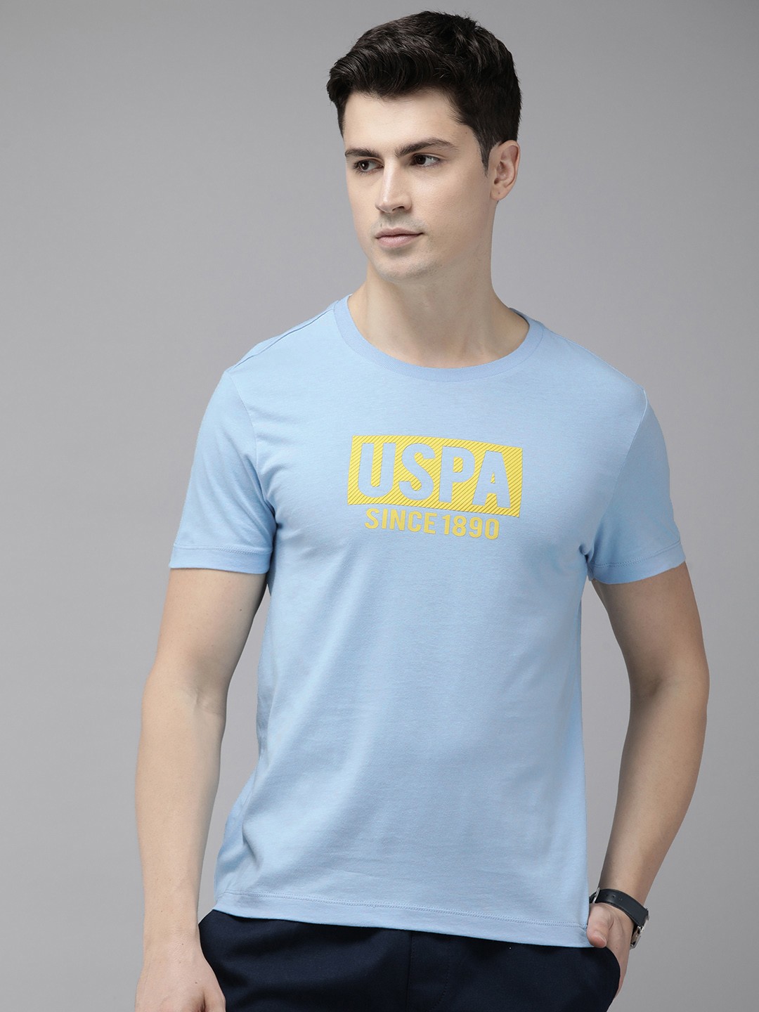 

U.S. Polo Assn. Brand Logo Printed Pure Cotton Slim Fit T-shirt, Blue