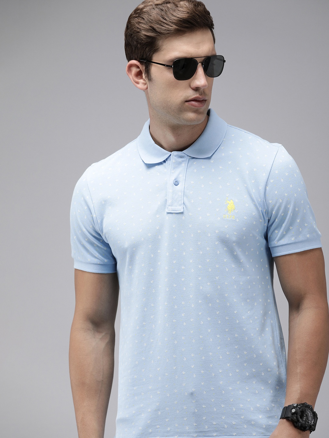 

U.S. Polo Assn. Floral Printed Polo Collar Pure Cotton Slim Fit T-shirt, Blue