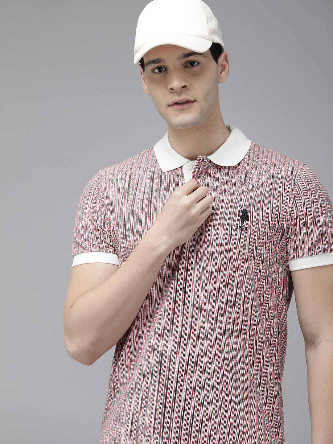 

U.S. Polo Assn. Striped Polo Collar Pure Cotton Slim Fit T-shirt, Red
