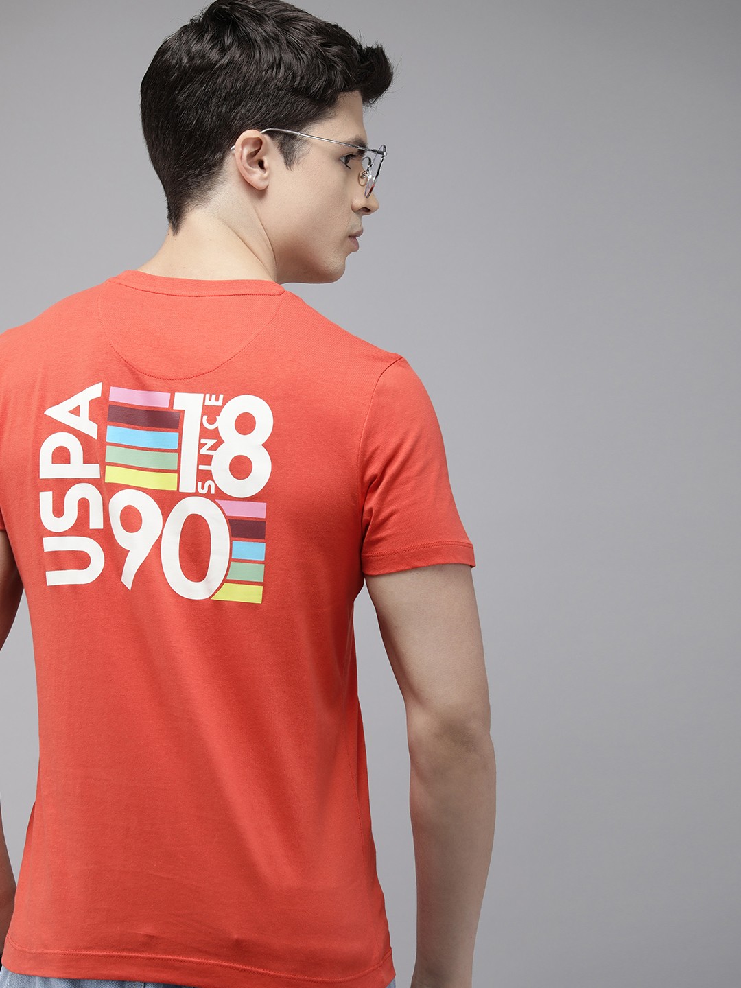 

U.S. Polo Assn. Denim Co. Brand Logo Printed Pure Cotton Slim Fit T-shirt, Coral