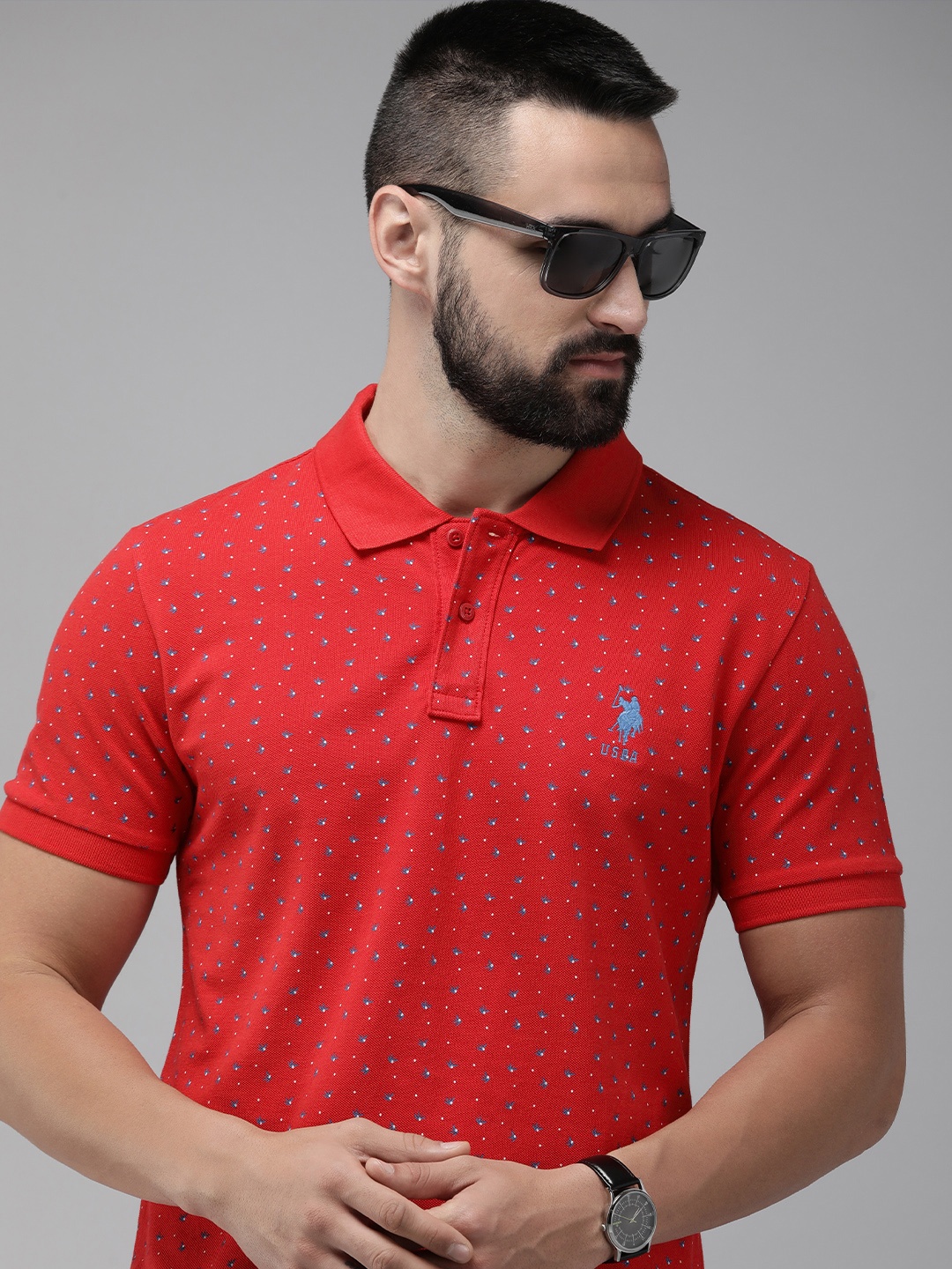 

U.S. Polo Assn. Printed Polo Collar Pure Cotton Slim Fit T-shirt, Red