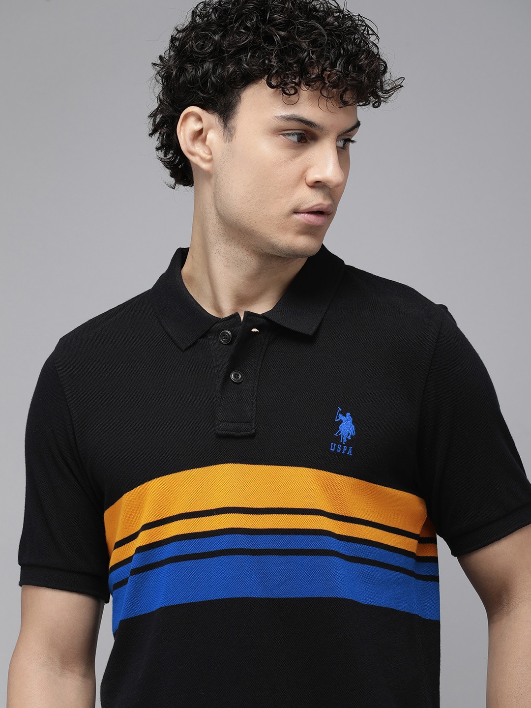 

U.S. Polo Assn. Striped Polo Collar Pure Cotton Slim Fit T-shirt, Black