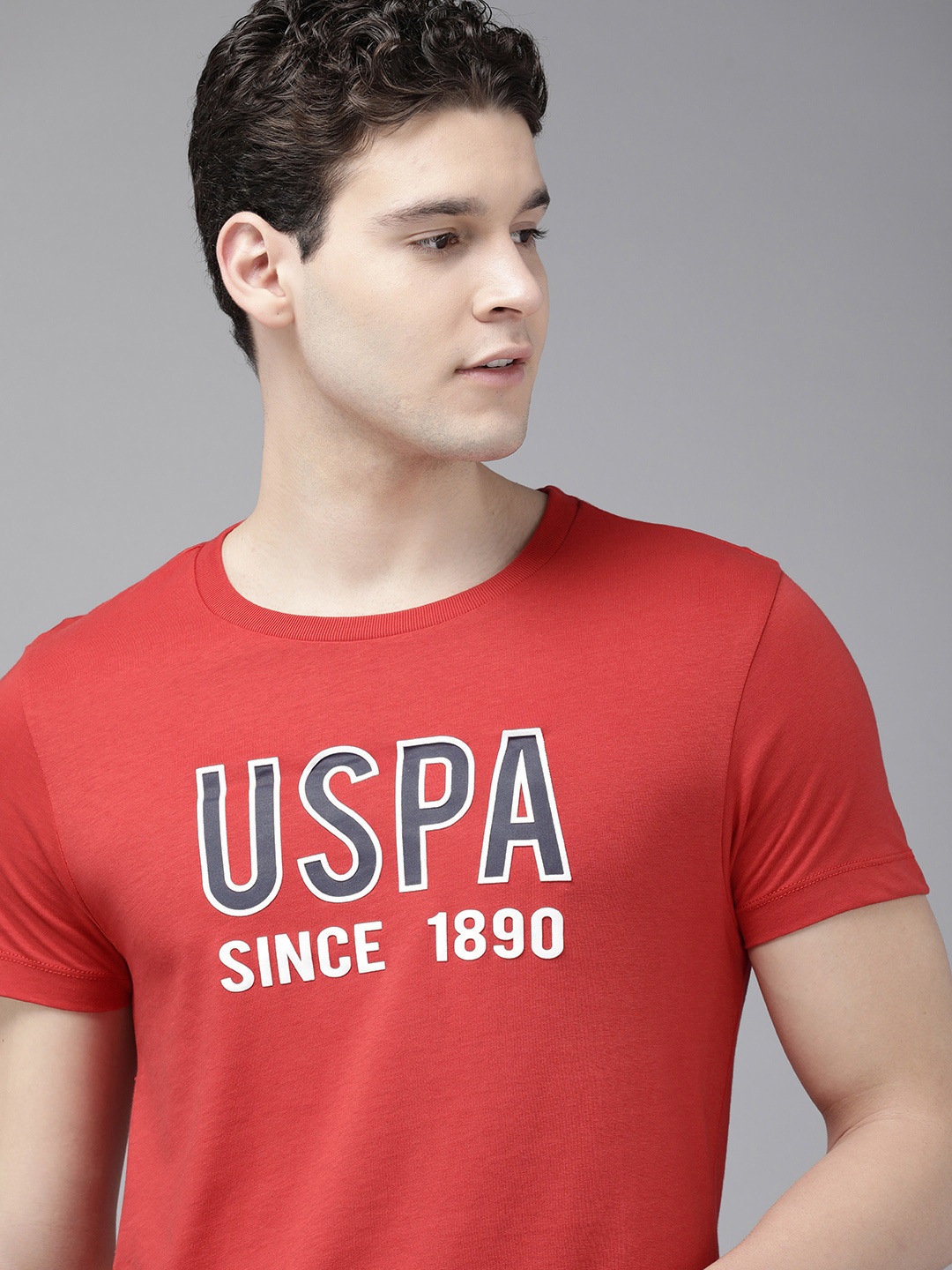 

U.S. Polo Assn. Brand Logo Printed Pure Cotton Slim Fit T-shirt, Red