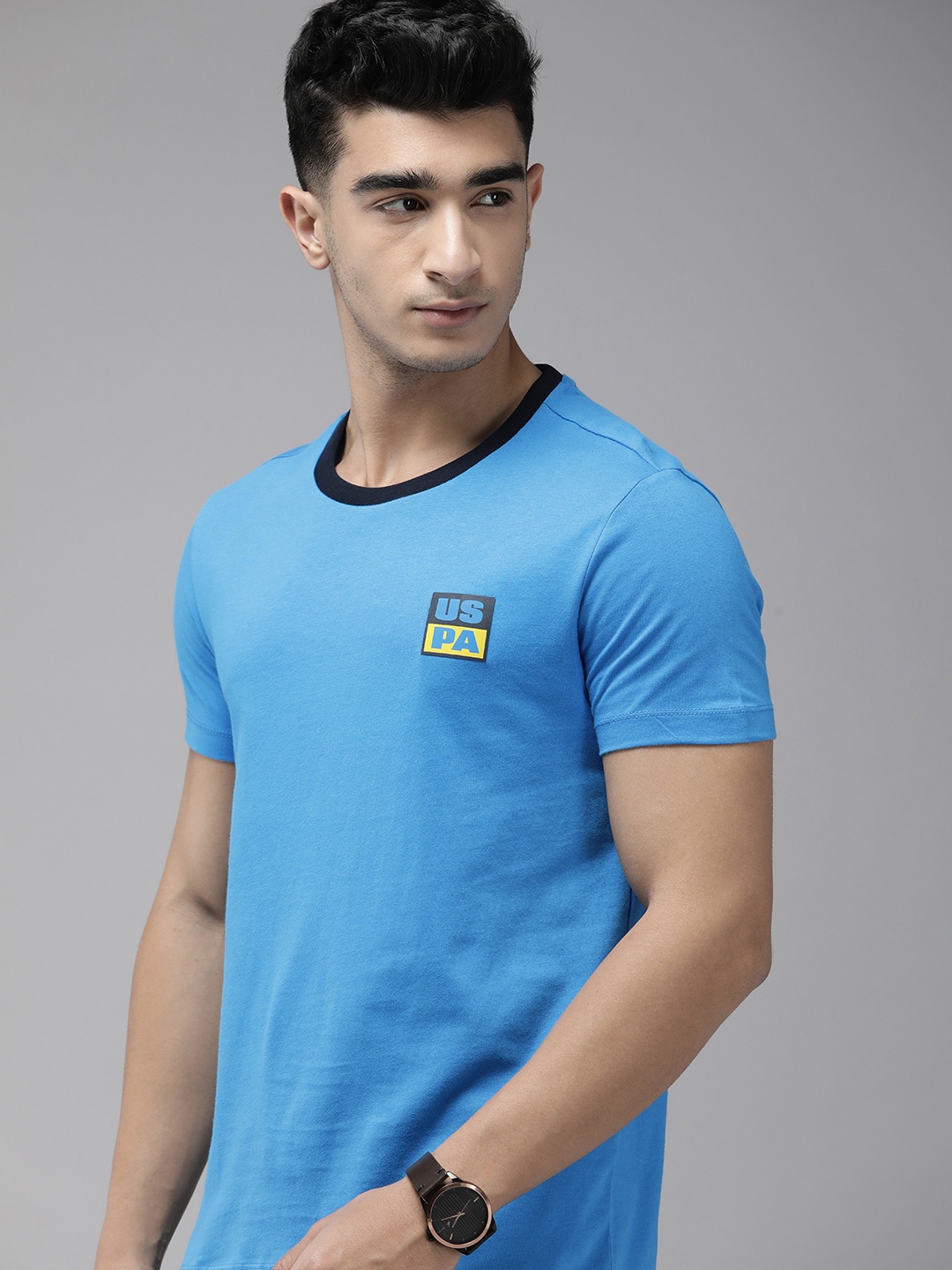 

U.S. Polo Assn. Men Brand Logo Printed Pure Cotton Slim Fit T-shirt, Blue