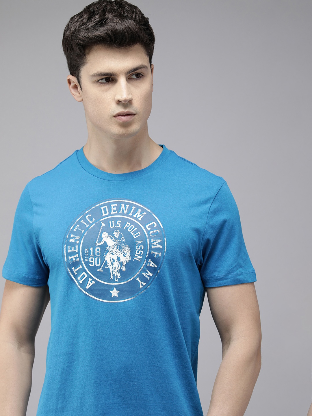 

U.S. Polo Assn. Denim Co. Brand Logo Printed Pure Cotton Slim Fit T-shirt, Blue