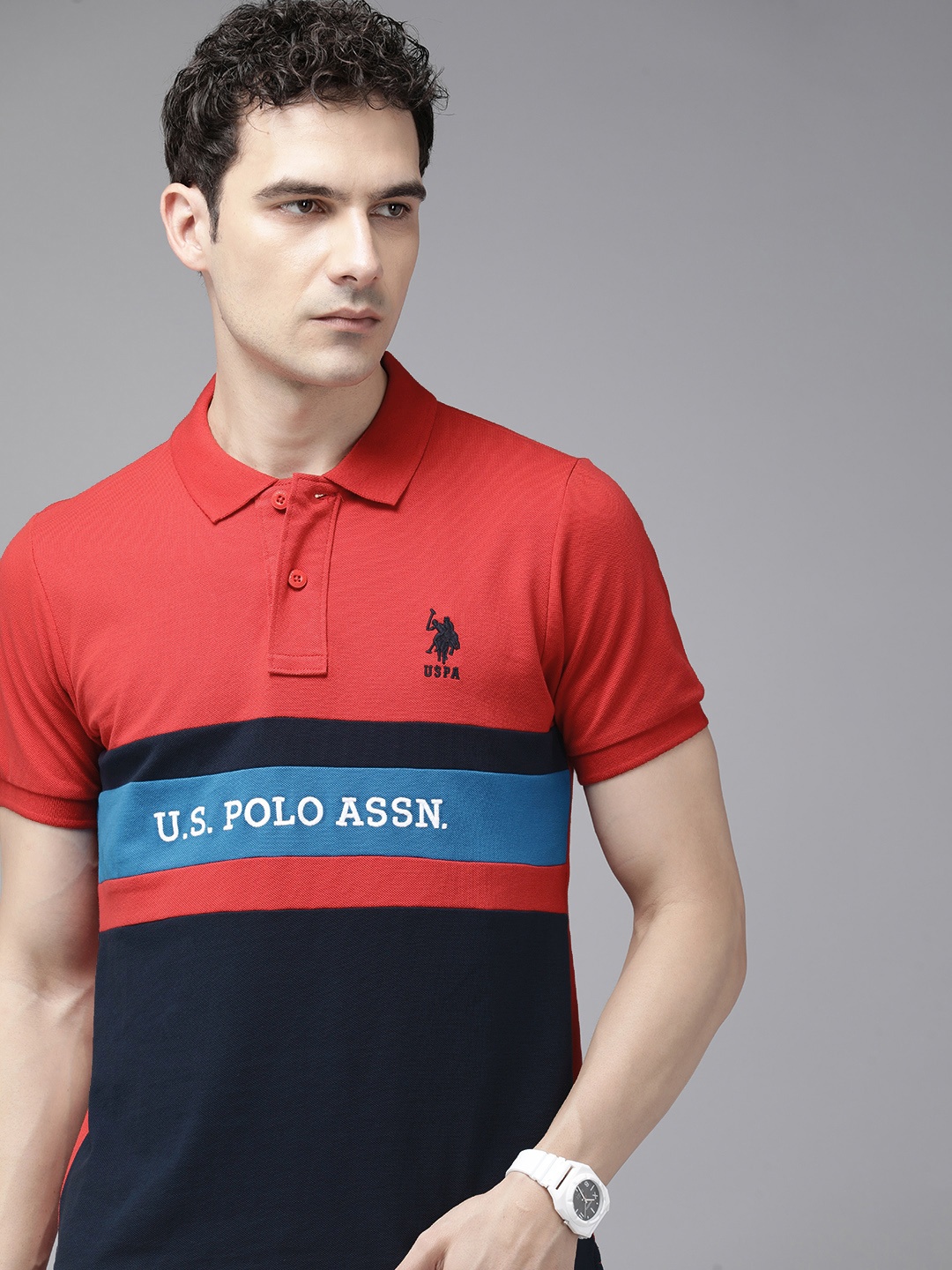 

U.S. Polo Assn. Brand Logo Embroidered Polo Collar Pure Cotton Slim Fit T-shirt, Red