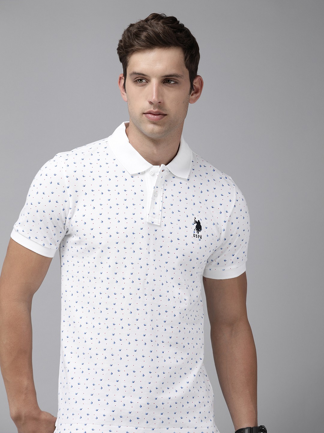 

U.S. Polo Assn. Floral Printed Polo Collar Pure Cotton Slim Fit T-shirt, White