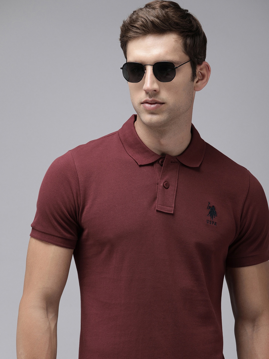 

U.S. Polo Assn. Embroidered Polo Collar Pure Cotton Slim Fit T-shirt, Maroon