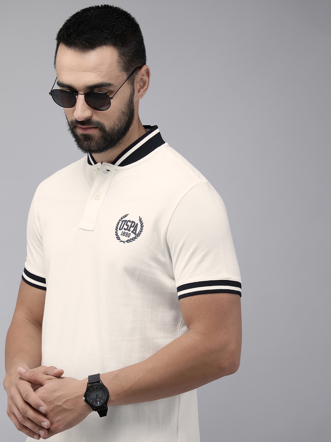 

U.S. Polo Assn. Denim Co. Pure Cotton Brand Logo Printed Polo Collar Slim Fit T-shirt, White